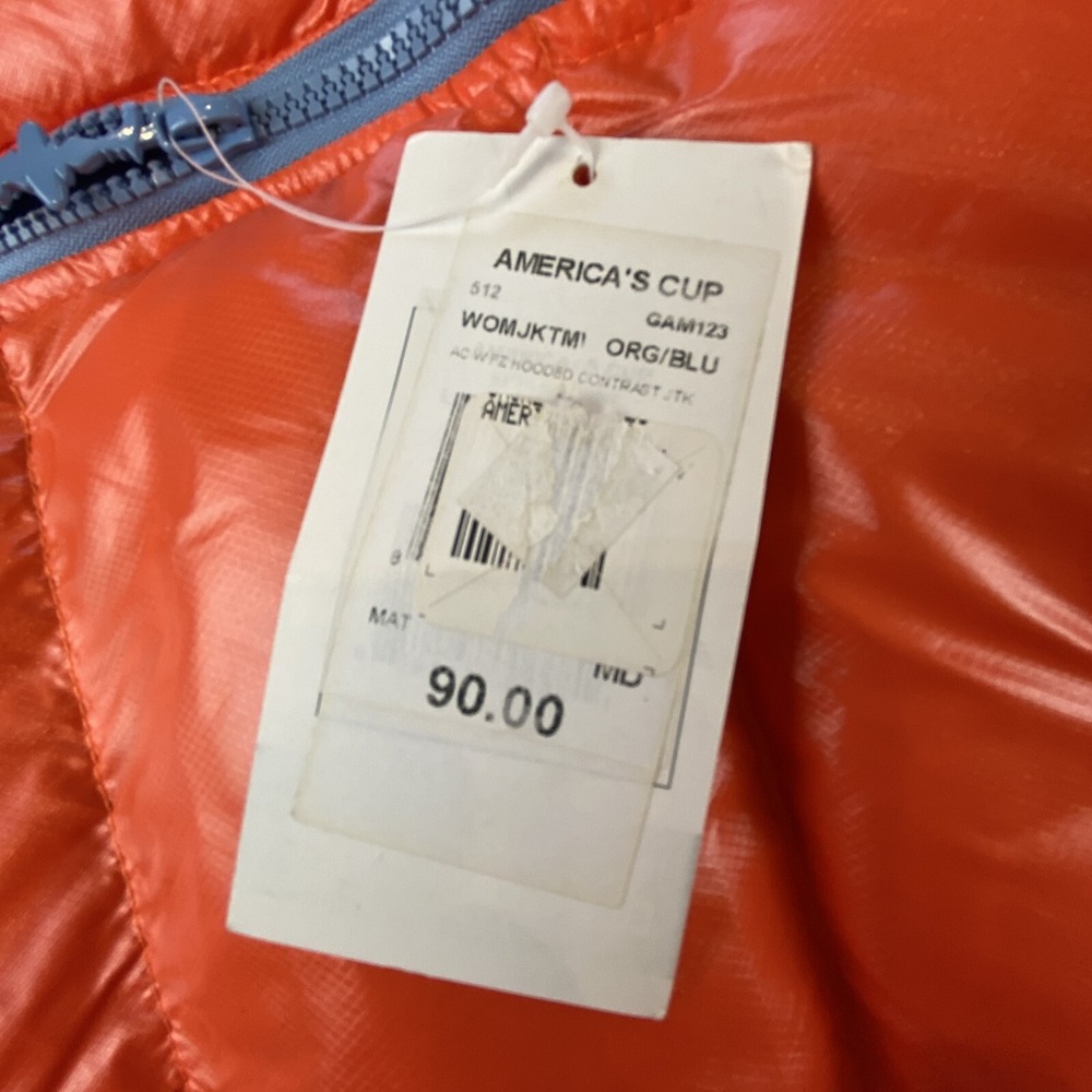Americas Cup Down Quilted Jacket Nylon Orange Blue Womens M Hooded Winter Ski - Picture 4 of 11